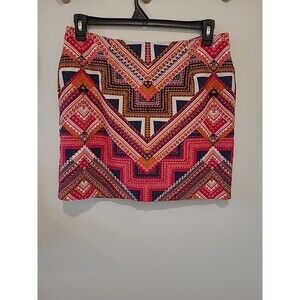 Merona Skirt Aztec Pink Orange Chevron Geometric Short 12 Front Pockets